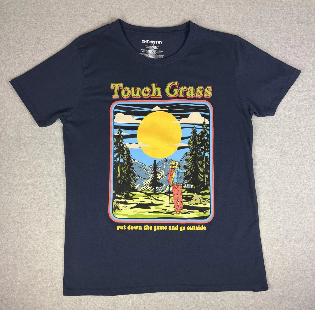 Chemistry Shirt Mens Large Blue Touch Grass Hiking Graphic Tee Outdoors Nature