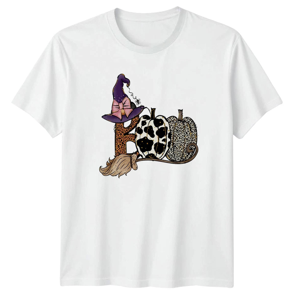 Boo Womens T-Shirt Animal Print Pumpkins Halloween Halloween Gift For Her