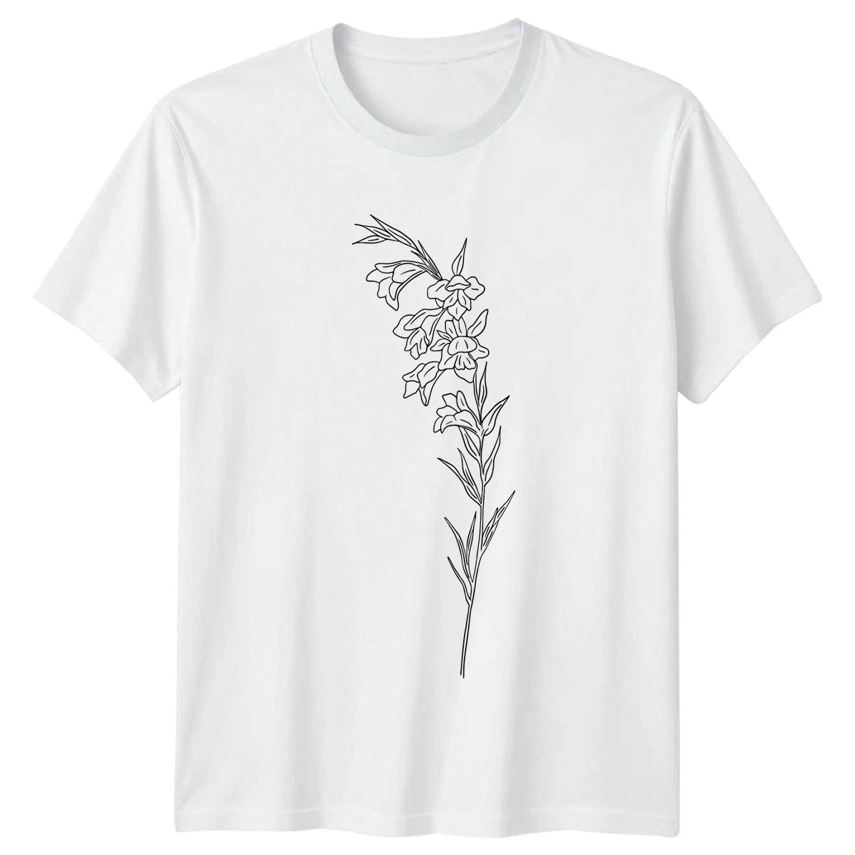 Black Line Art Flower Womens T-Shirt Minimalist Floral Garden Gift Her