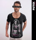 Pistol Boutique Men's Black Scoop Round Neck GRAFFITI TATTOOS GIRL T-shirt