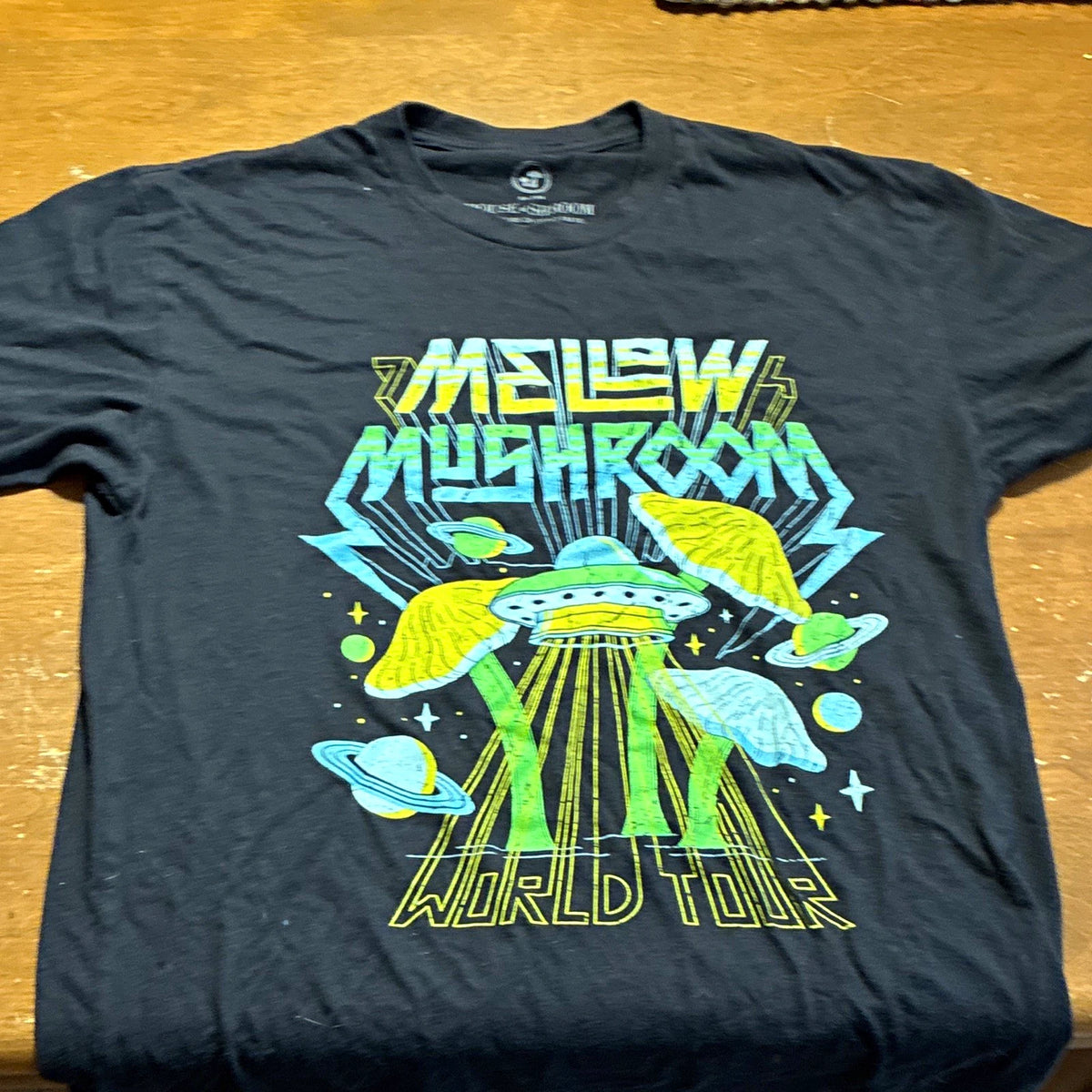 Mellow Mushroom - Black World Tour Graphic Logo Crew Neck Tee (M)