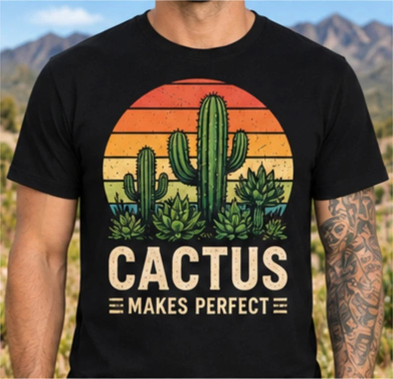 Cactus Makes Perfect T Shirt Retro Desert Plant Gardener Succulent Gift Tee Dad