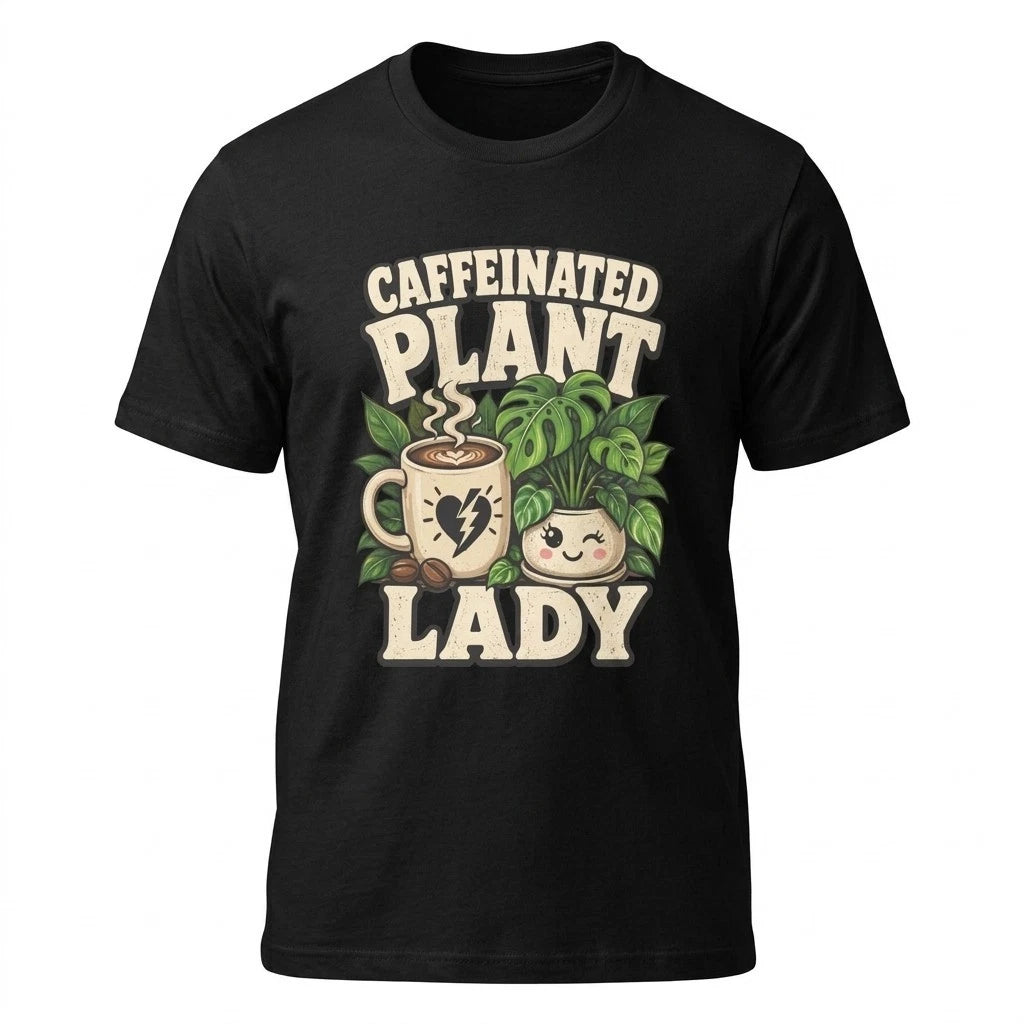 Caffeinated Plant Lady T-Shirt Coffee Lover Plant Lover Funny Graphic Tee Image 1 of 4