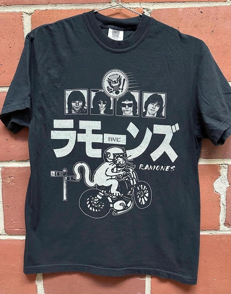 Ramones Japanese Katakana Graphic T-Shirt Comfort Colors Black Vintage Punk Tee
