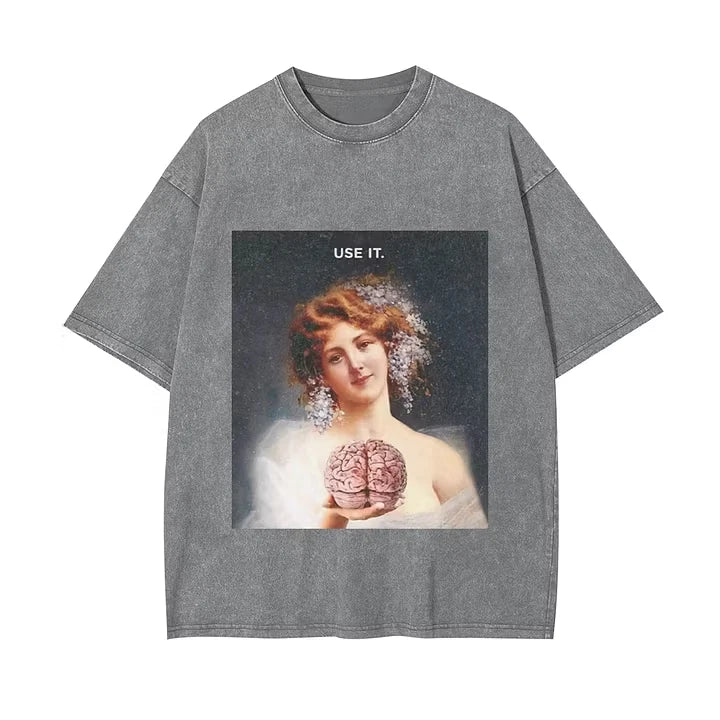 Use It Brain Graphic T-Shirt Acid Wash Vintage Grunge Tee