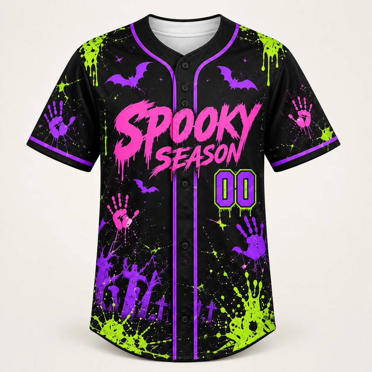 Spooky Season Boo Crew Custom Name Number Neon Baseball Jersey, Boo Men Shirt Image 1 of 4