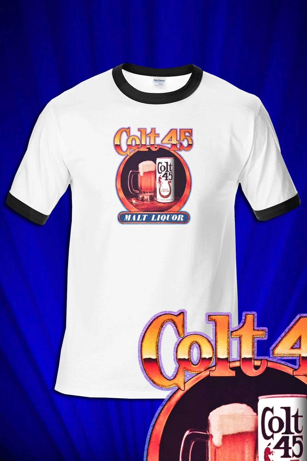 Malt Liquor Beer 1970s Vintage style RINGER Tee T-SHIRT