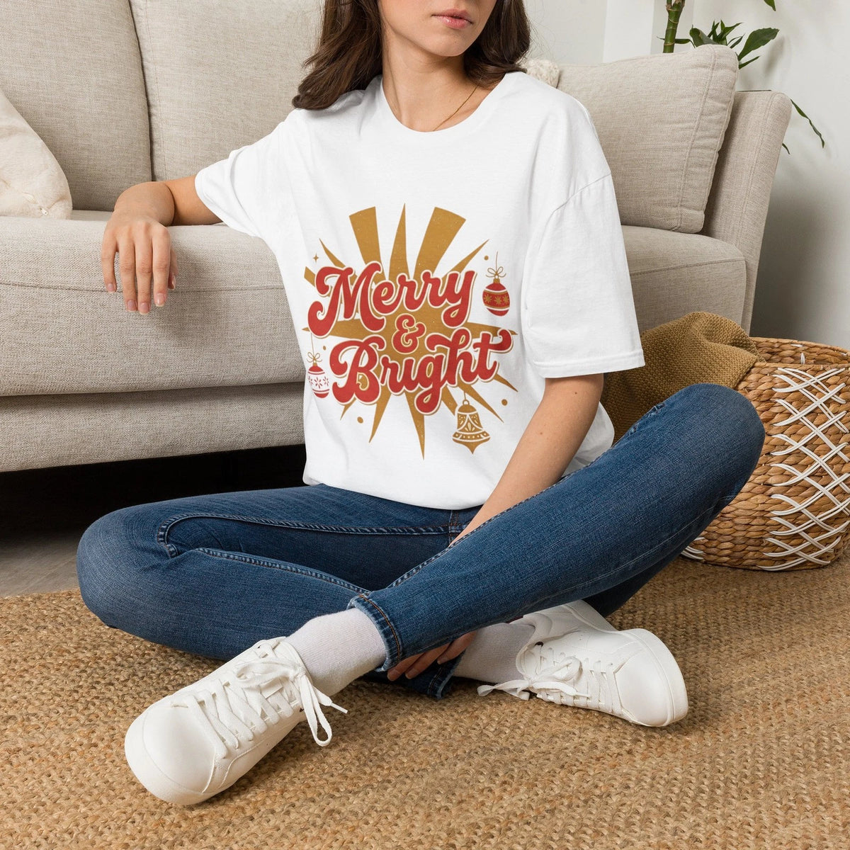 Merry and Bright Christmas T-Shirt Holiday Graphic Festive Winter Family Gift