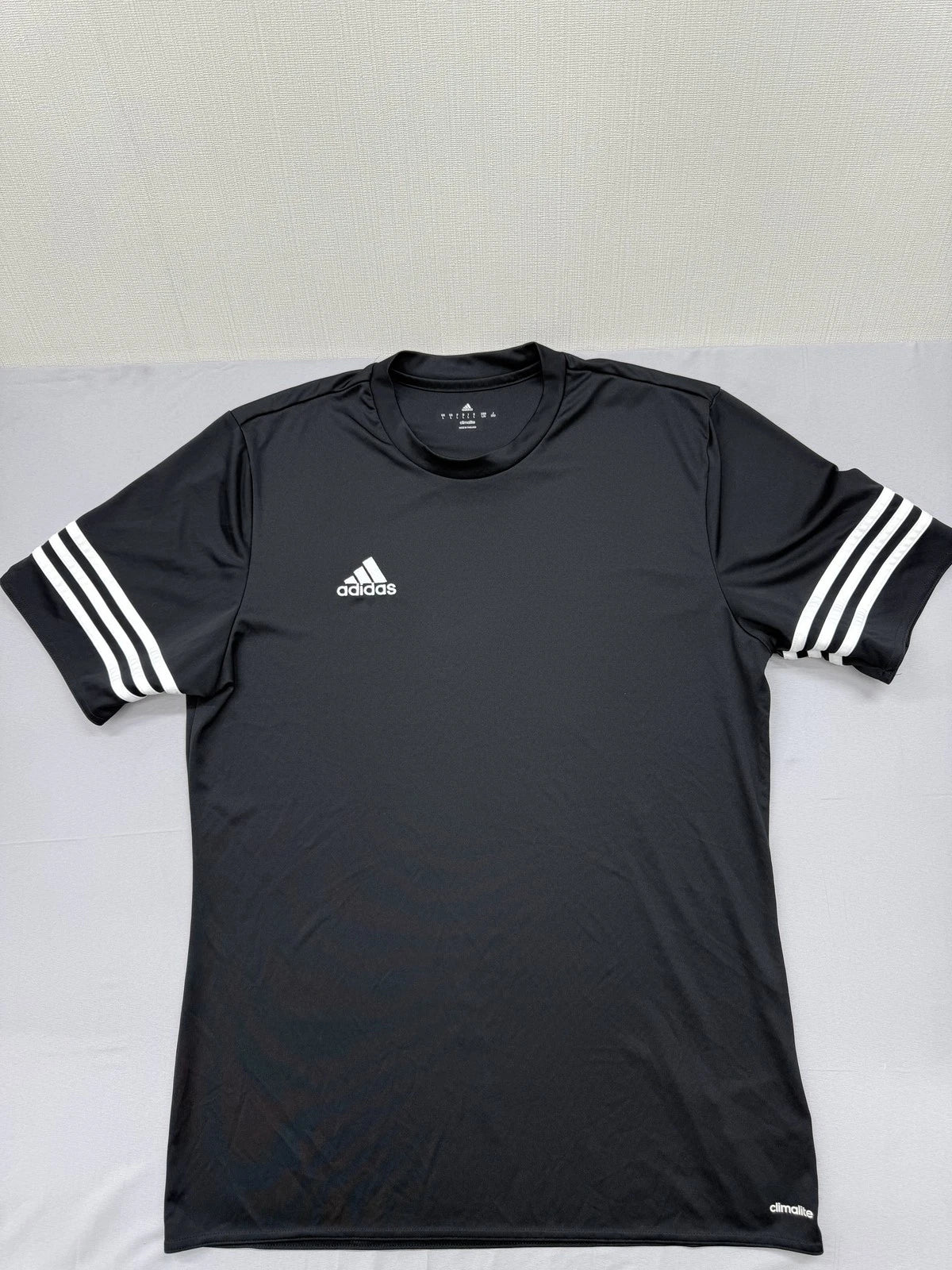 Adidas Climacool Black Jersey T-Shirt L Men's Short Sleeve 3-Stripes