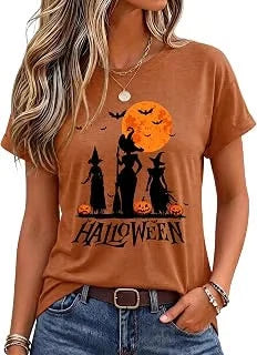 Halloween Shirts for Women Pumpkin Ghost Tshirt Fall Spooky Season Tee Tops Image 1 of 4