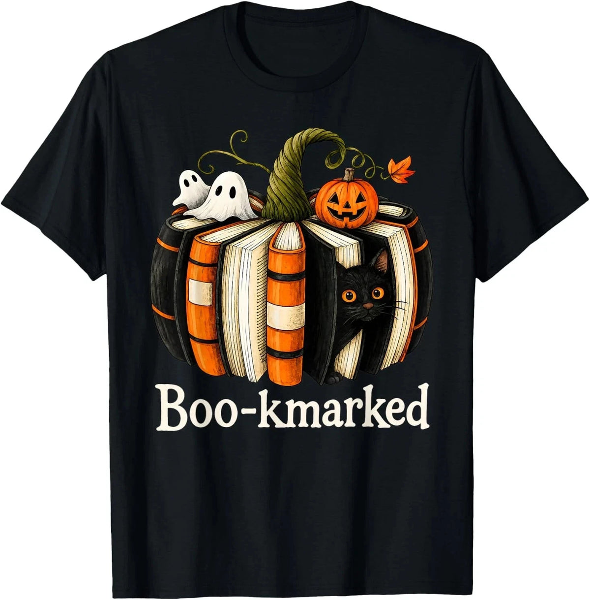 Halloween Reading Pumpkin Book Cat Ghost Librarian Teacher T-Shirt