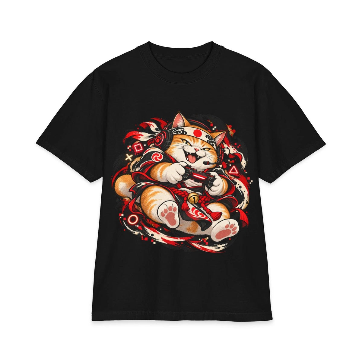 Gaming Cat Controller T-Shirt | Cute Chubby Cat Gamer Tee