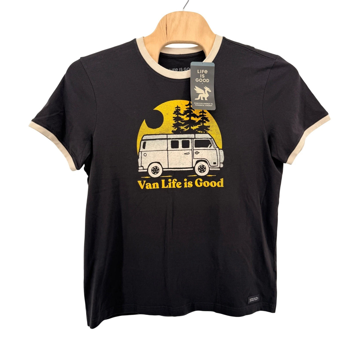 NEW Life is Good Crusher Tee Mens Large Ringer T-Shirt Black Van Life 148927