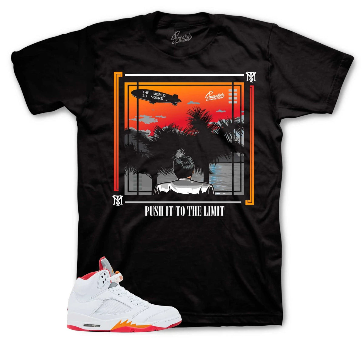 T-Shirt To Match AJ Retro 5 Sunset Fire Red Sneakers -  World Tees