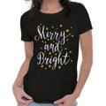 Merry And Bright Christmas Holiday Xmas Gift Womens Top Junior Graphic Tee