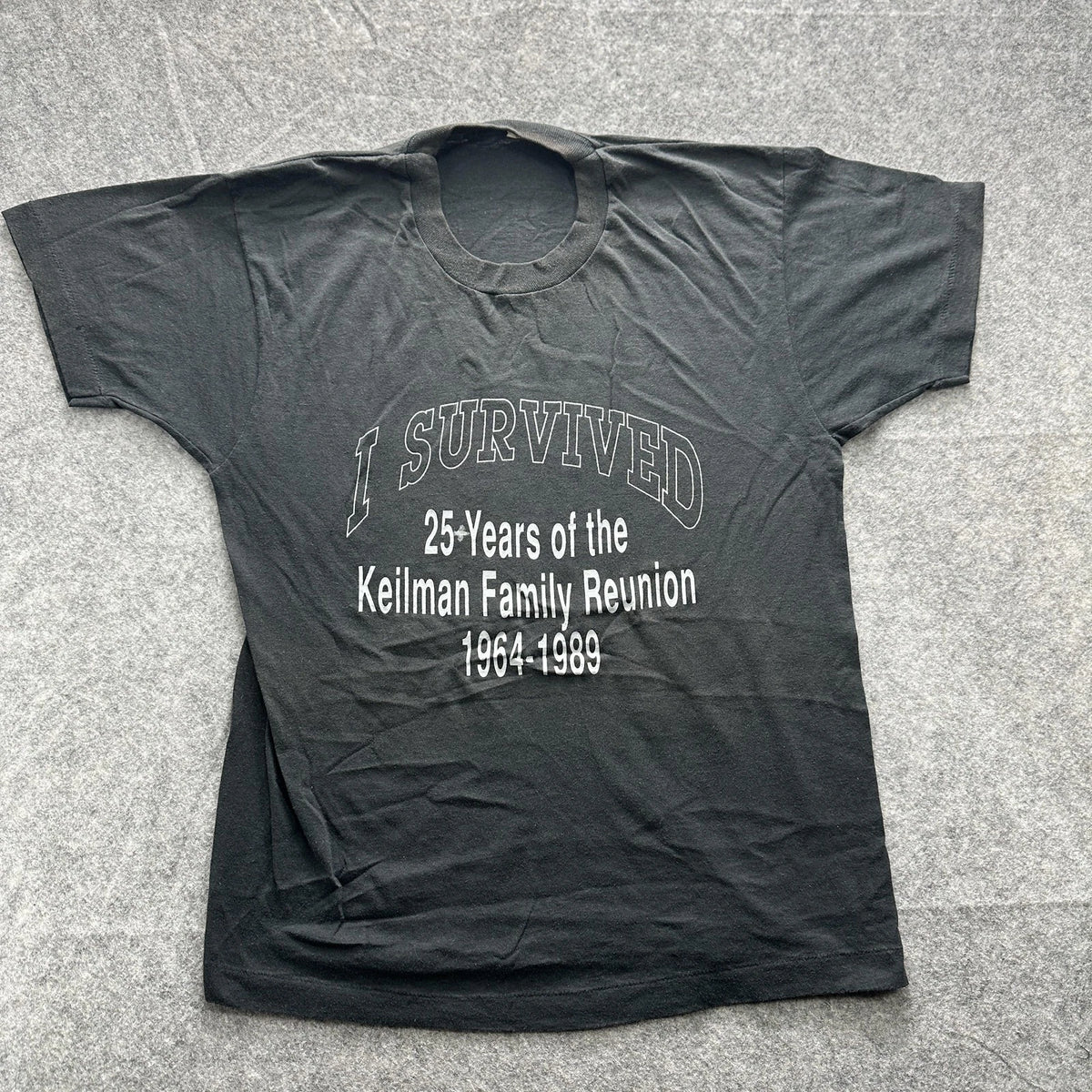 Vintage I Survived Keilman Family Reunion Shirt Mens Large Black 1989 80s USA Image 1 of 4