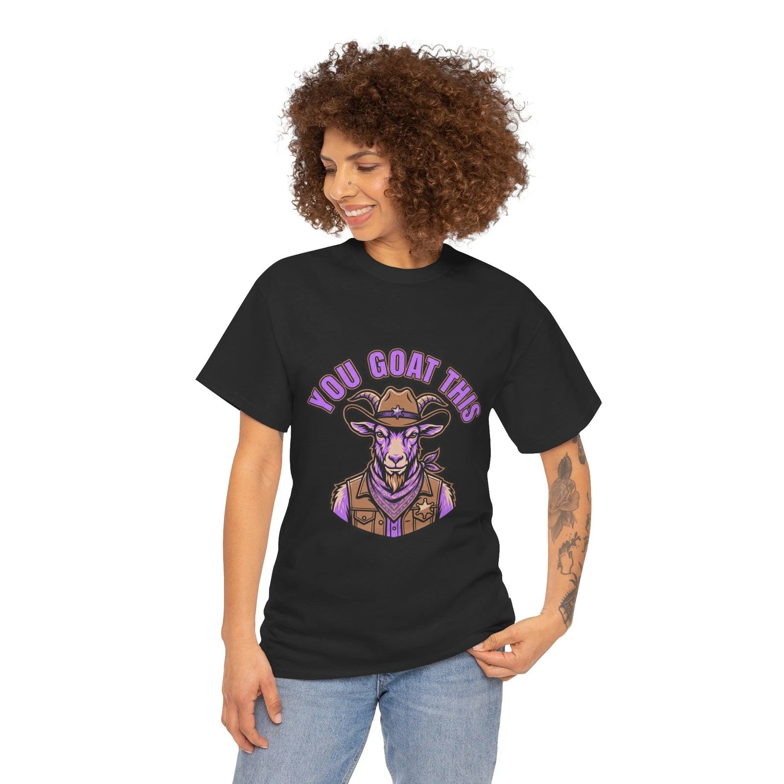 Funny Cowboy Goat Motivational Pun Western Lavender Design, Premium Soft Tee