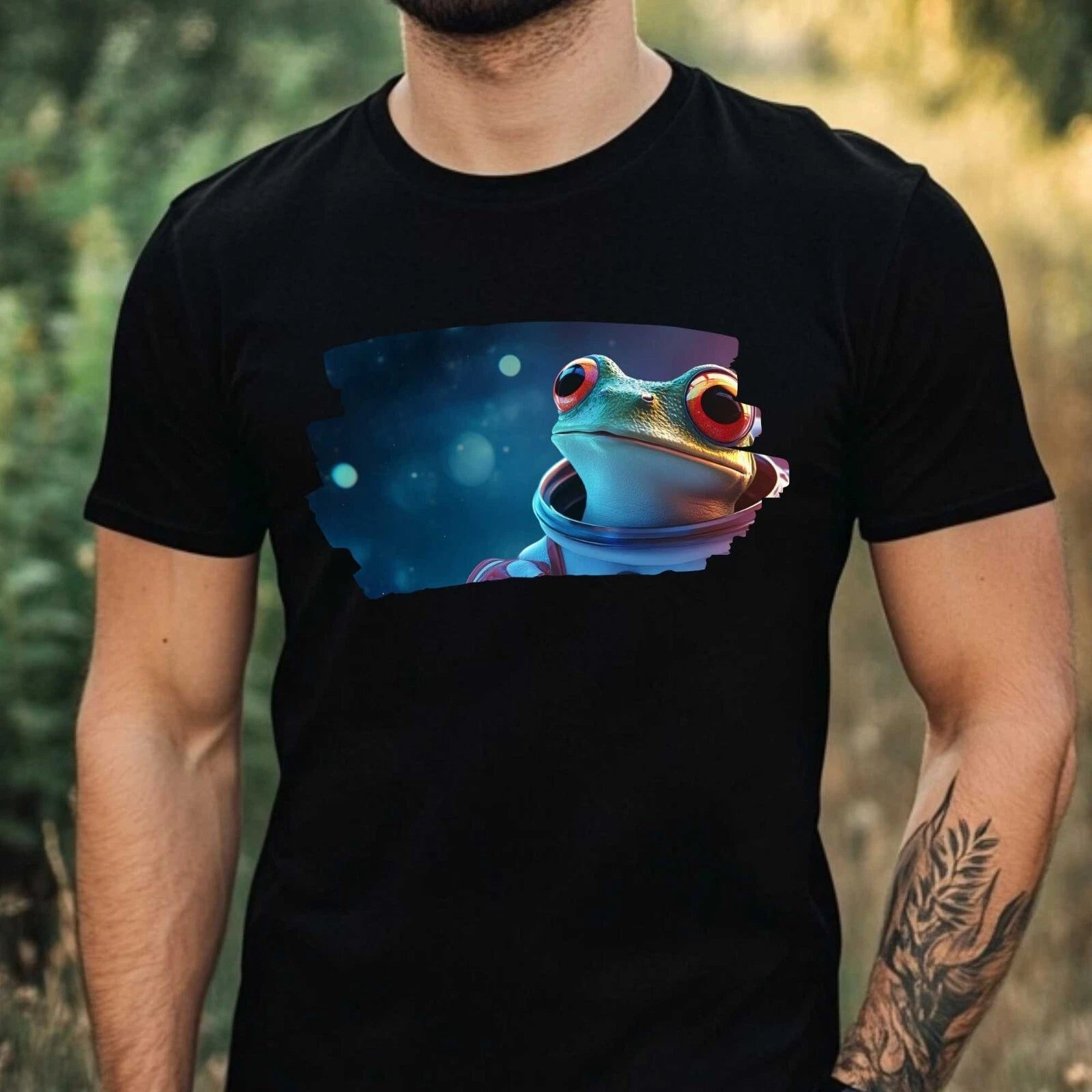 Mens Frog as Astronaut Print Cotton T-Shirt Size XS to 5XL