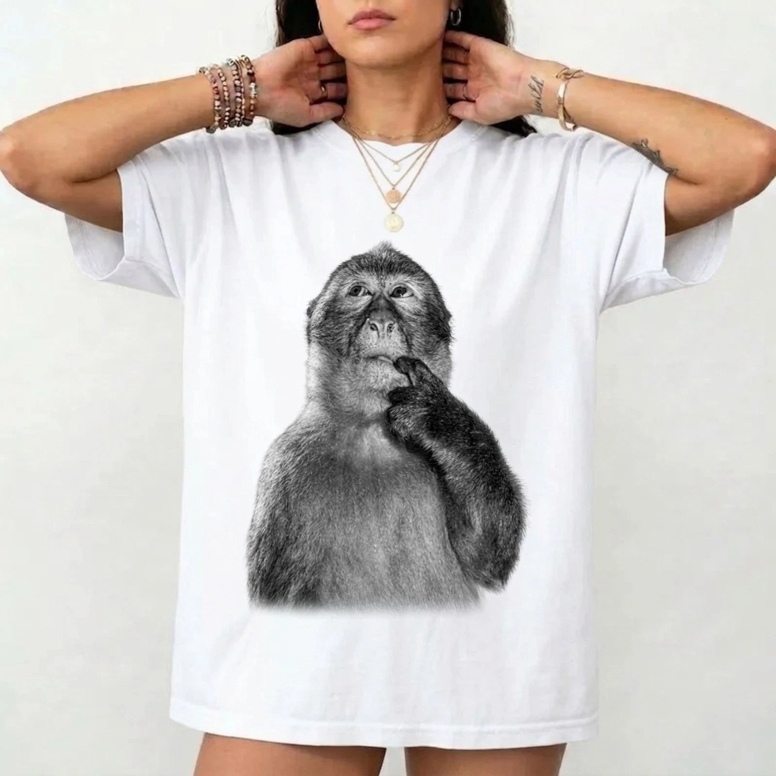 Funny Monkey Thinking Shirt Unisex Graphic Tee Cute Animal Shirt Minimalist top