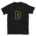 Letter  D Yellow Bold Font Simple Black T-Shirt