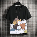 Men Japanese Cartoon T-Shirt Short Sleeve Loose Casual Top Summer