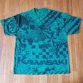 Vintage Y2K Kawasaki XL T-Shirt Tee Affliction Style Graffiti AOP Grunge Street