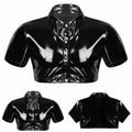 Trendy Men's Slim Shiny Wet Look PVC Faux Leather Crop Top Shirt Jacket Coat