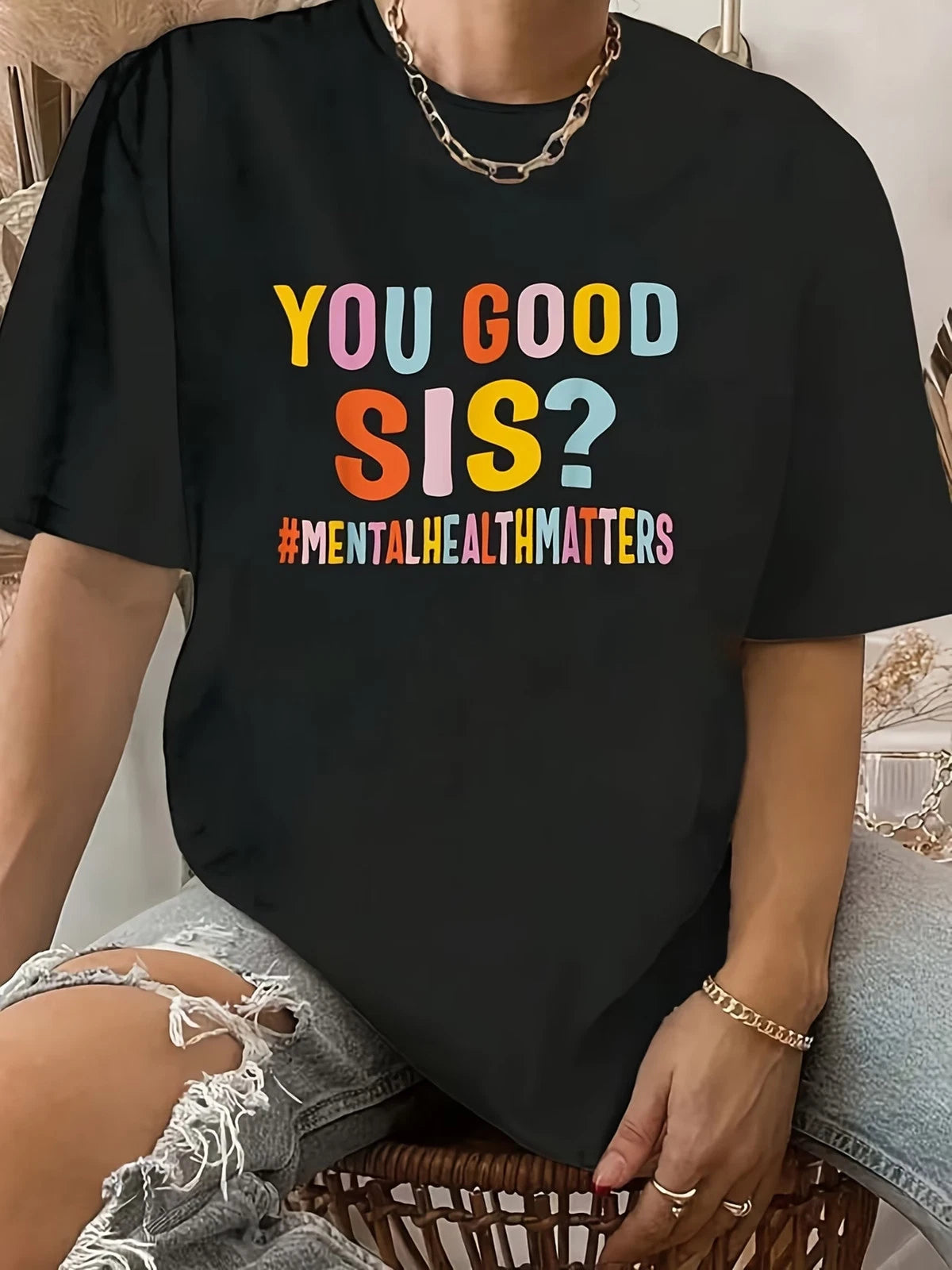 Mental Health Matters You Good Sis Positive Therapist T-Shirt - Retro Round Neck