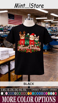 Meowy Christmas Cat T-Shirt, Funny Holiday Cat Lover Graphic Tee Image 1 of 4