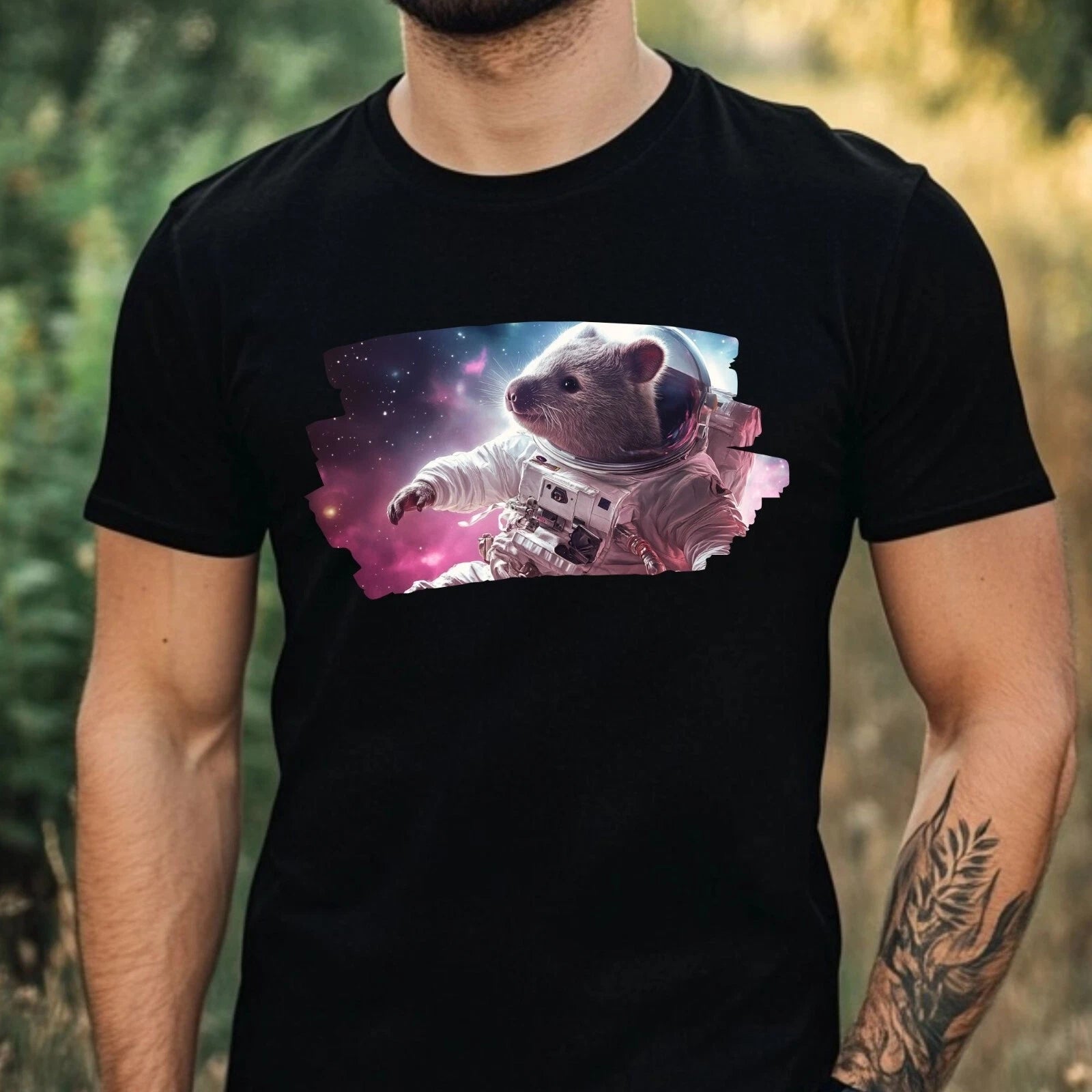 Mens Wombat as Astronaut Print Cotton T-Shirt Size XS to 5XL
