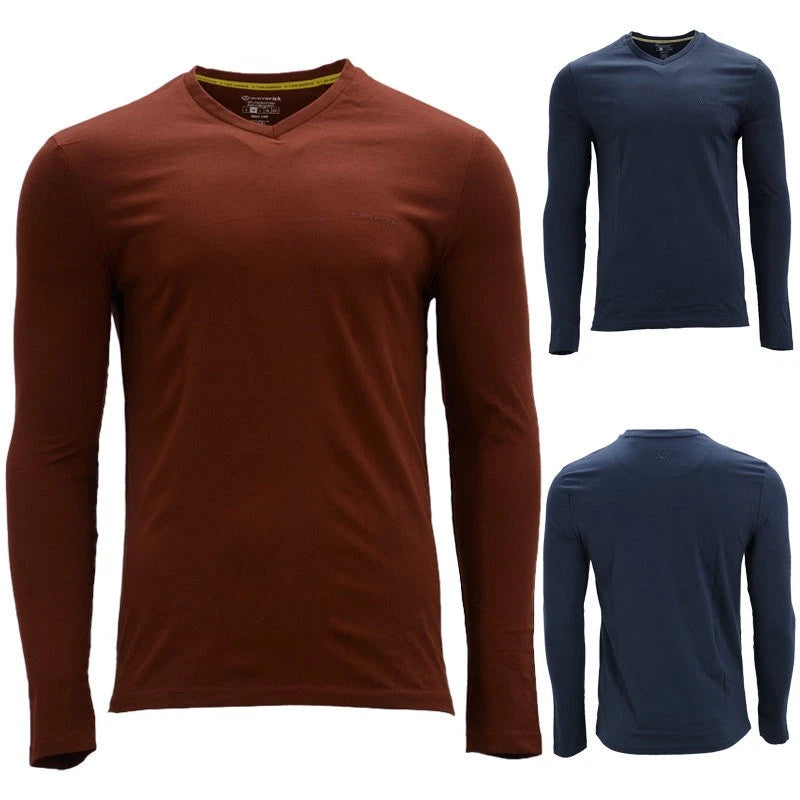 Maverick Mens T Shirts V Neck Long Sleeve Cotton Slim Fit Casual Winter Tee NEW