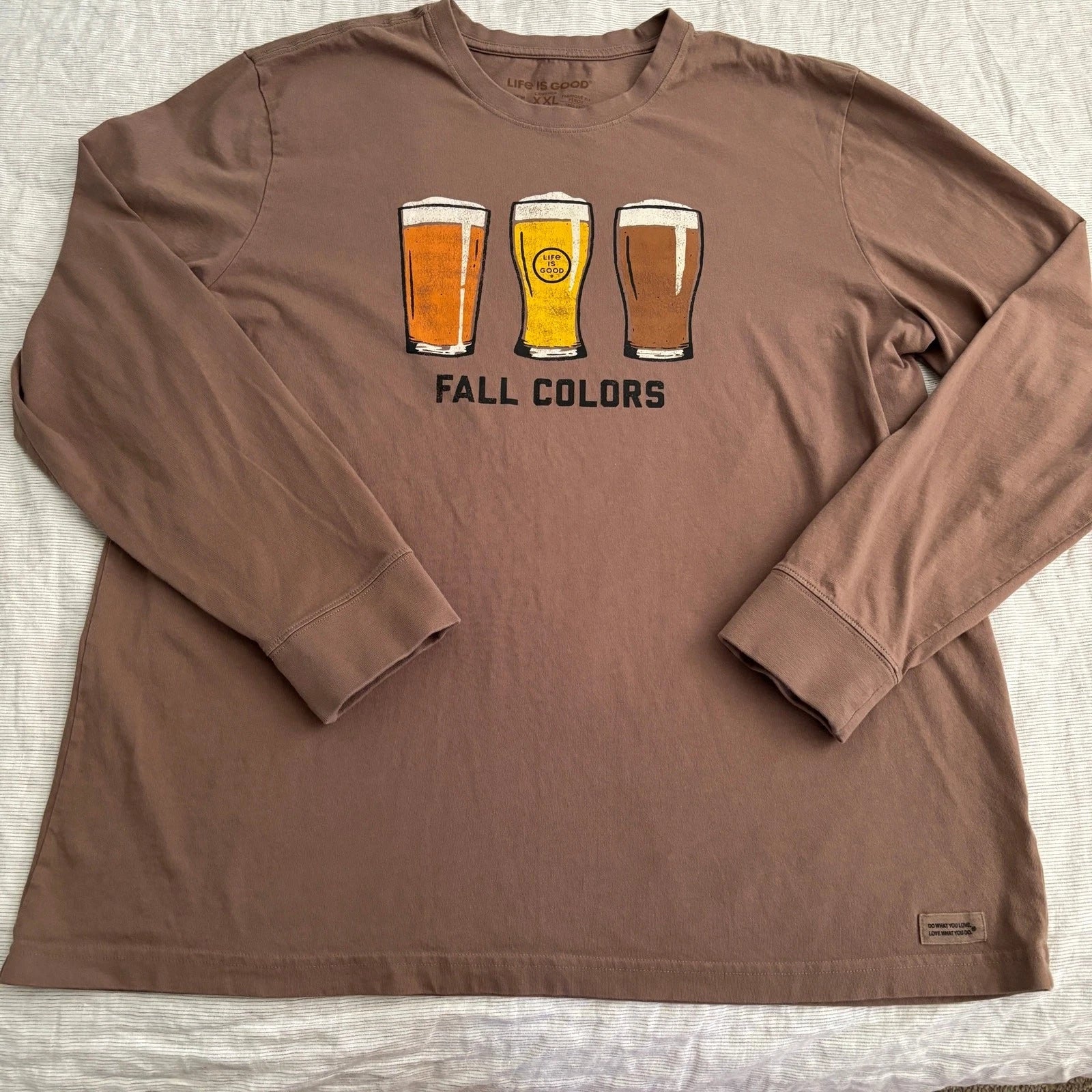 Life is Good tan long sleeve beer fall colors T-shirt 2XL - XXL