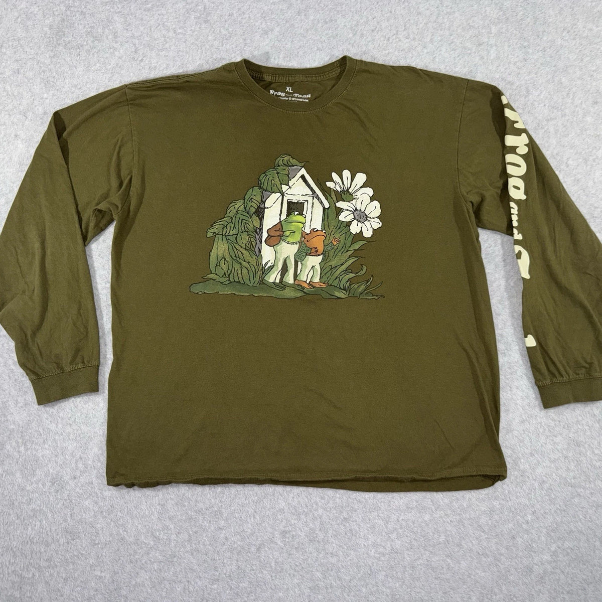 Frog and Toad Shirt Mens XL Olive Green Graphic Cartoon Frog Long Sleeve Dad