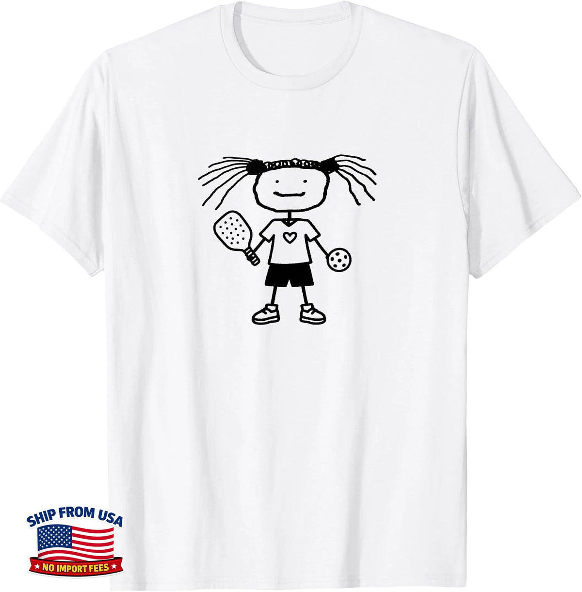 Funny Cute Pickleball Girl Stickfigure T-Shirt