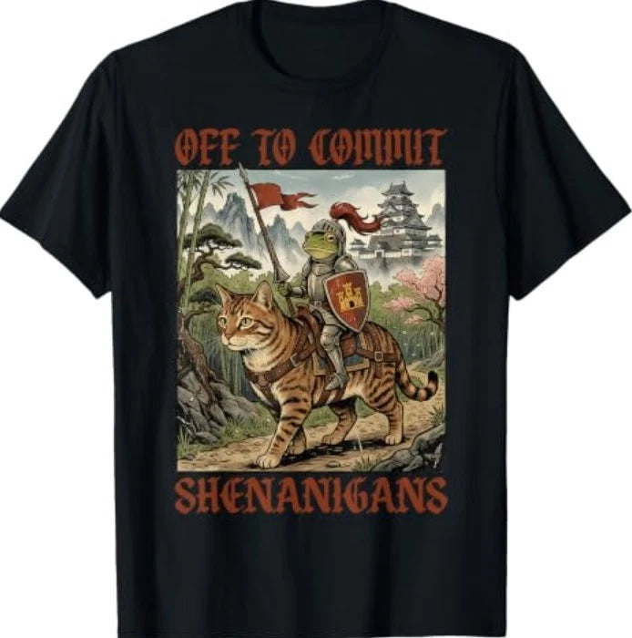 Off to Commit Shenanigans Medieval Knight Frog Funny Memes T-Shirt