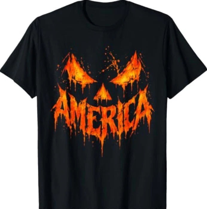 America Halloween Distressed Jack O Lantern Spooky Pumpkin T-Shirt
