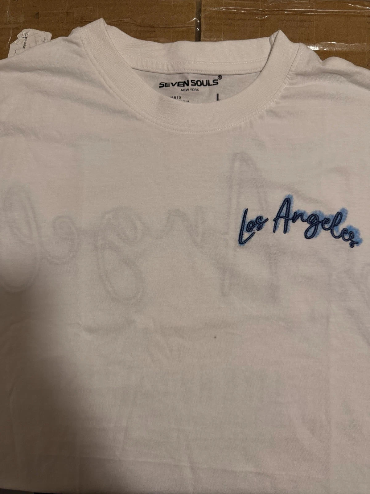 Los Angeles Script Graphic T-Shirt White Minimalist Men's Size L