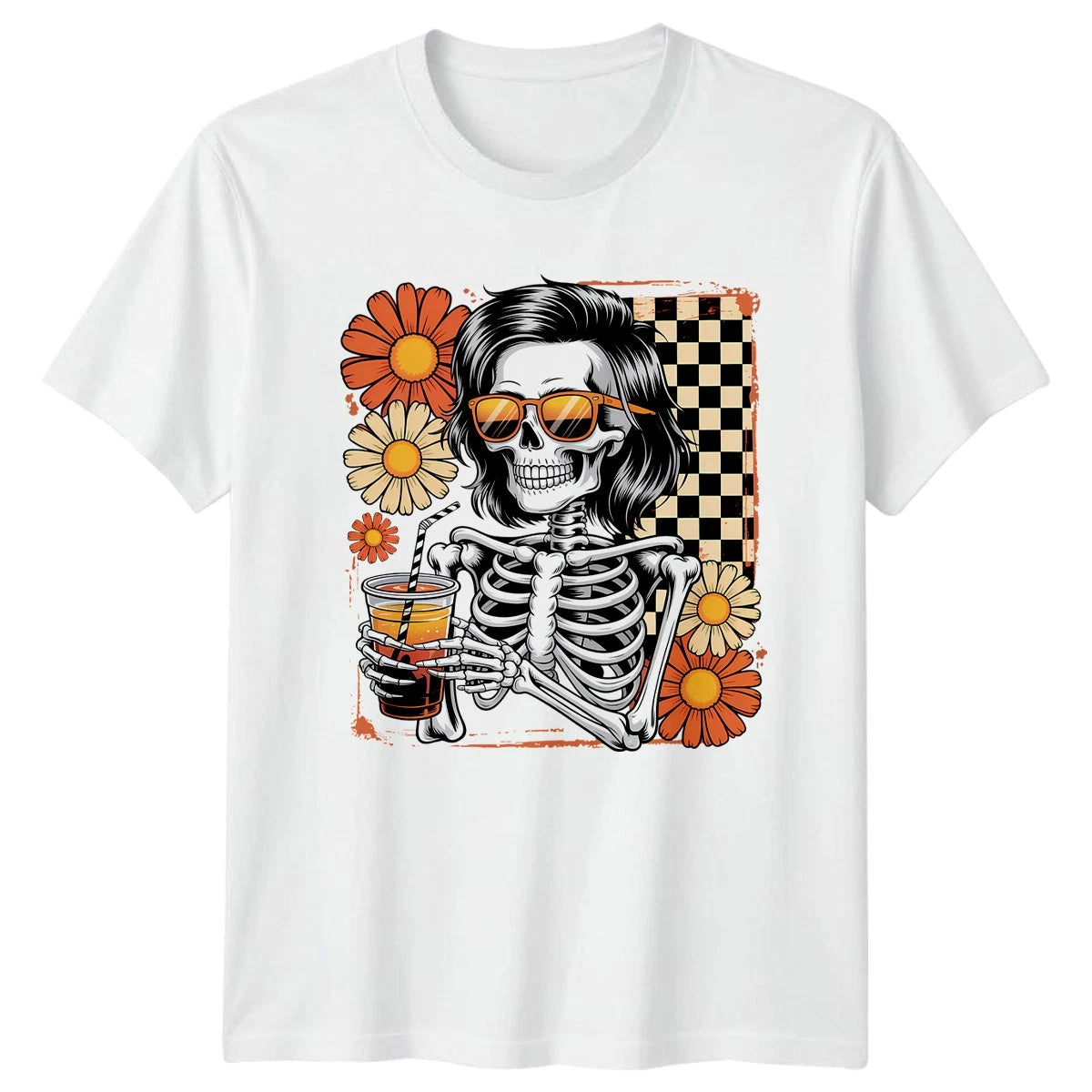 Groovy Skeleton Daisy Summer T-Shirt Indie Aesthetic Retro Style
