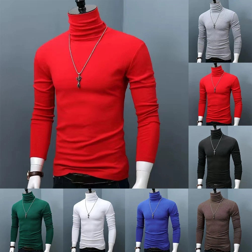 Men's Trendy Pullover with High Neck and Long Sleeves in Various Shades