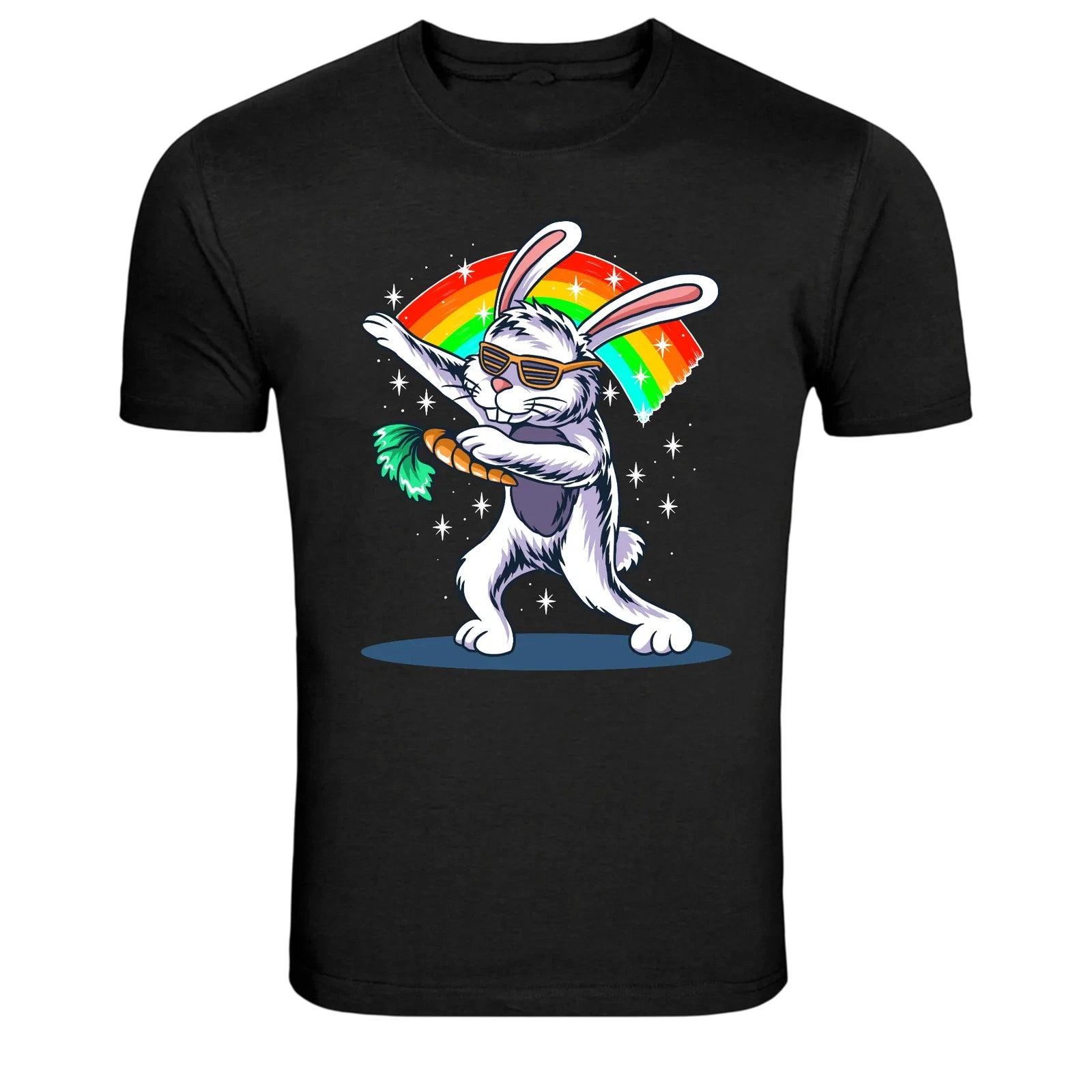 Cool Easter Bunny Dab Rainbow Graphic T Shirt Party Tee