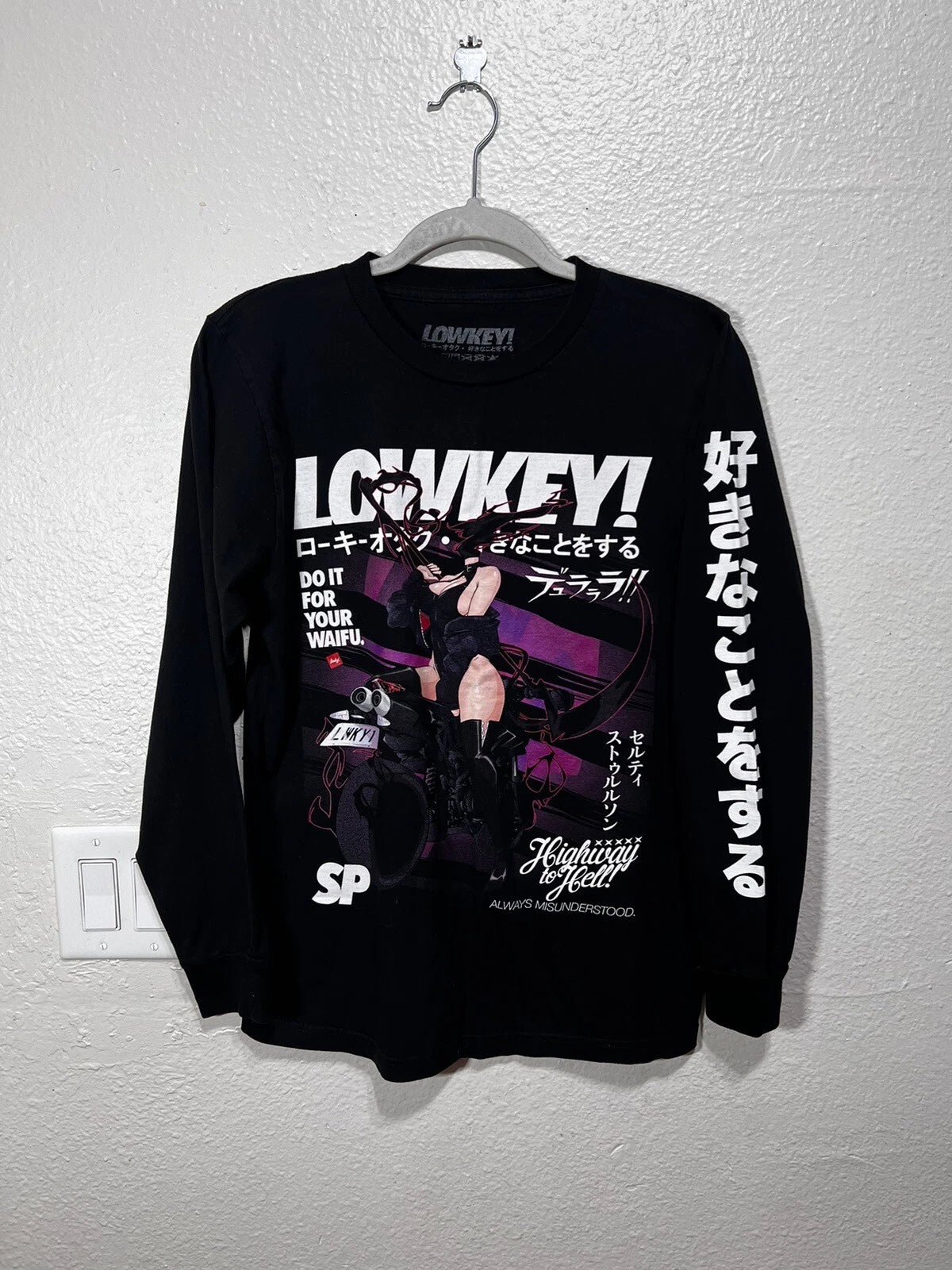 Lowkey! Men’s Long Sleeve “Do It For Your Waifu.” Shirt Black Size Small