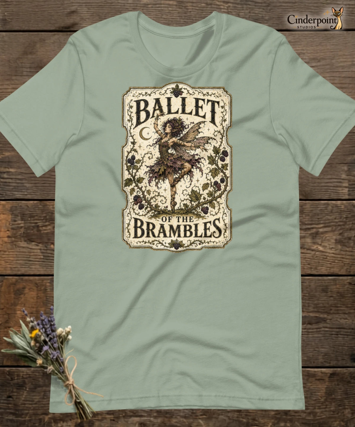 Ballet of the Brambles Fairy T-Shirt Goblincore Ballerina Fantasy Tee Sage XS-2X