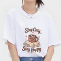 Cute Hot Cocoa Shirt Stay Cozy Stay Happy Graphic T-Shirt Sweet Pastel 70s