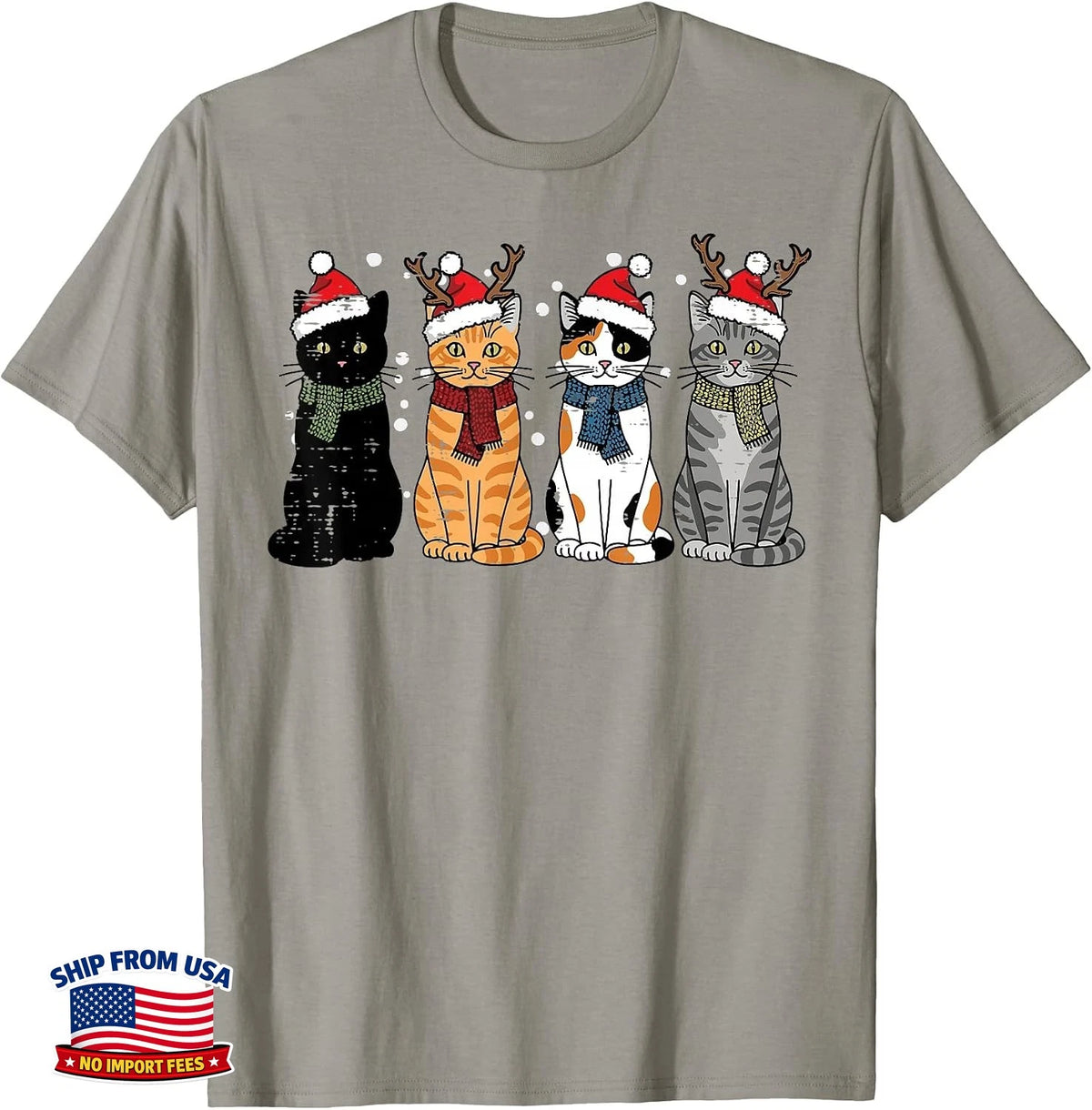 Christmas Cats Santa Cute Xmas Kittens Women Girls Kids Men T-Shirt