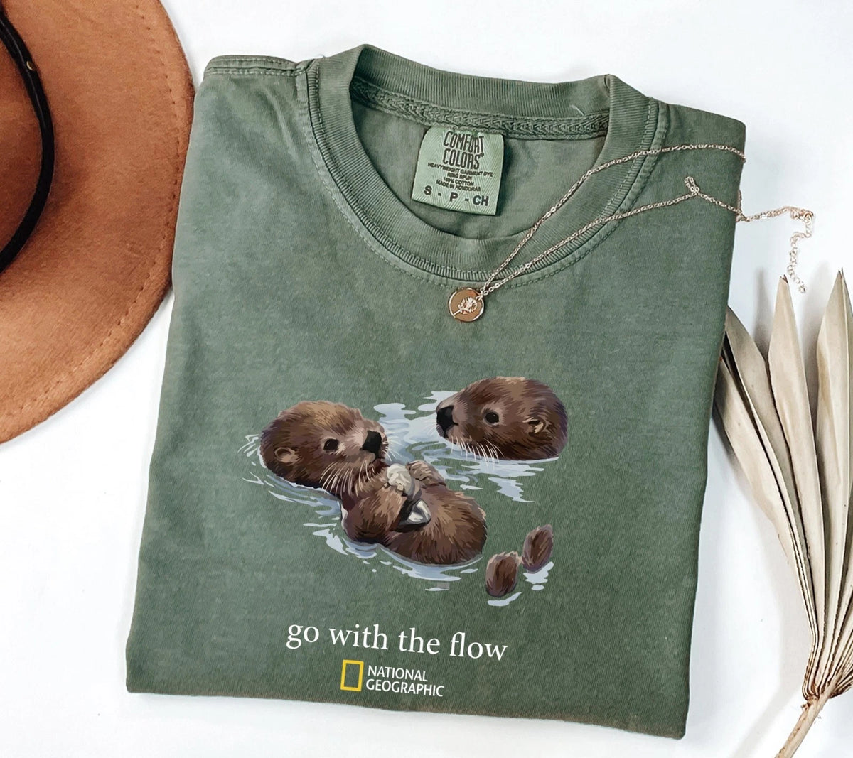 Comfort Colors National Geographic Otters Go With The Flow Graphic Tee, Unisex
