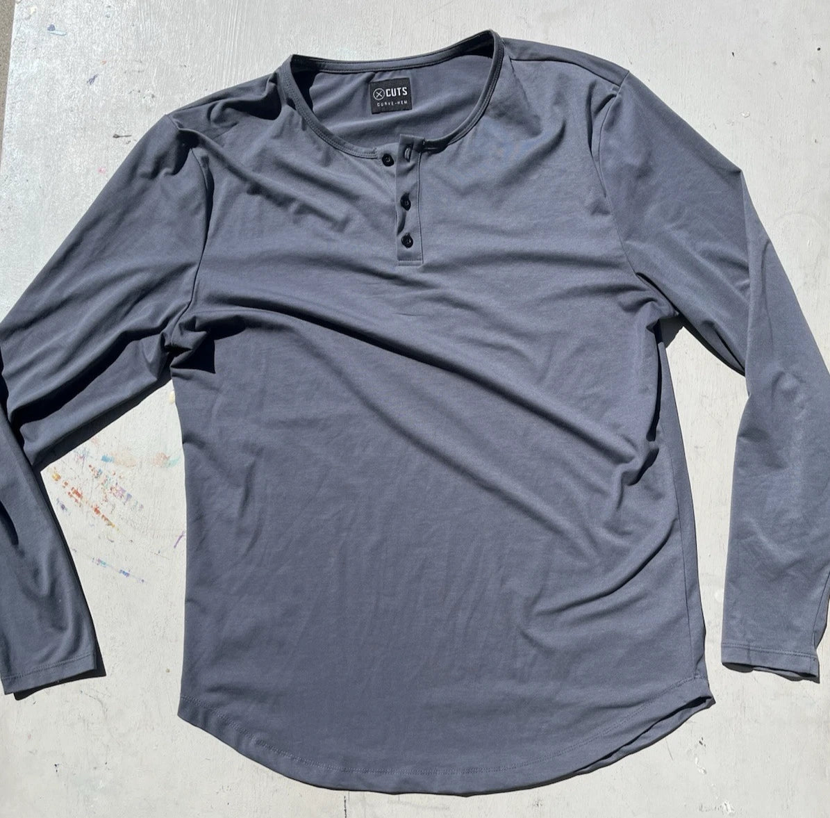 Men's CUTS T-Shirt Gray Curve Hem 2XL Solid Casual Athleisure Minimalist Henley