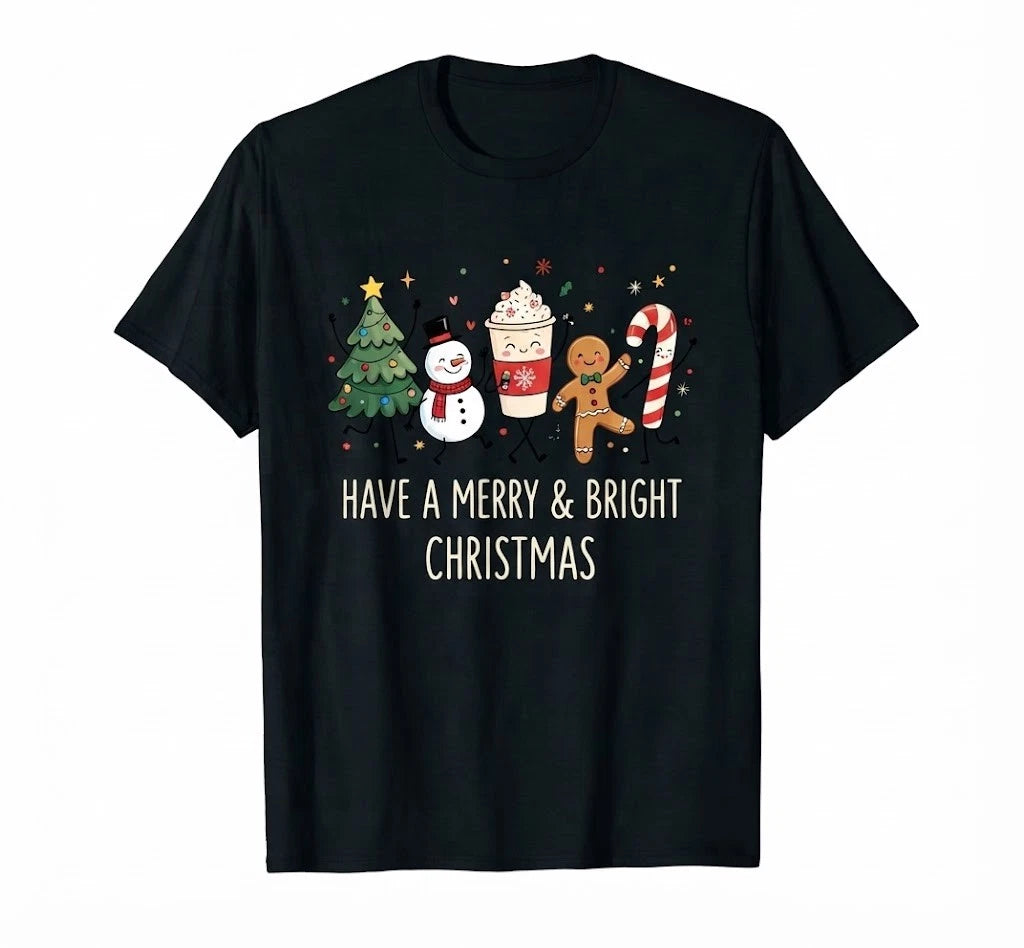 Merry And Bright Christmas Black T Shirt Gift For Friends