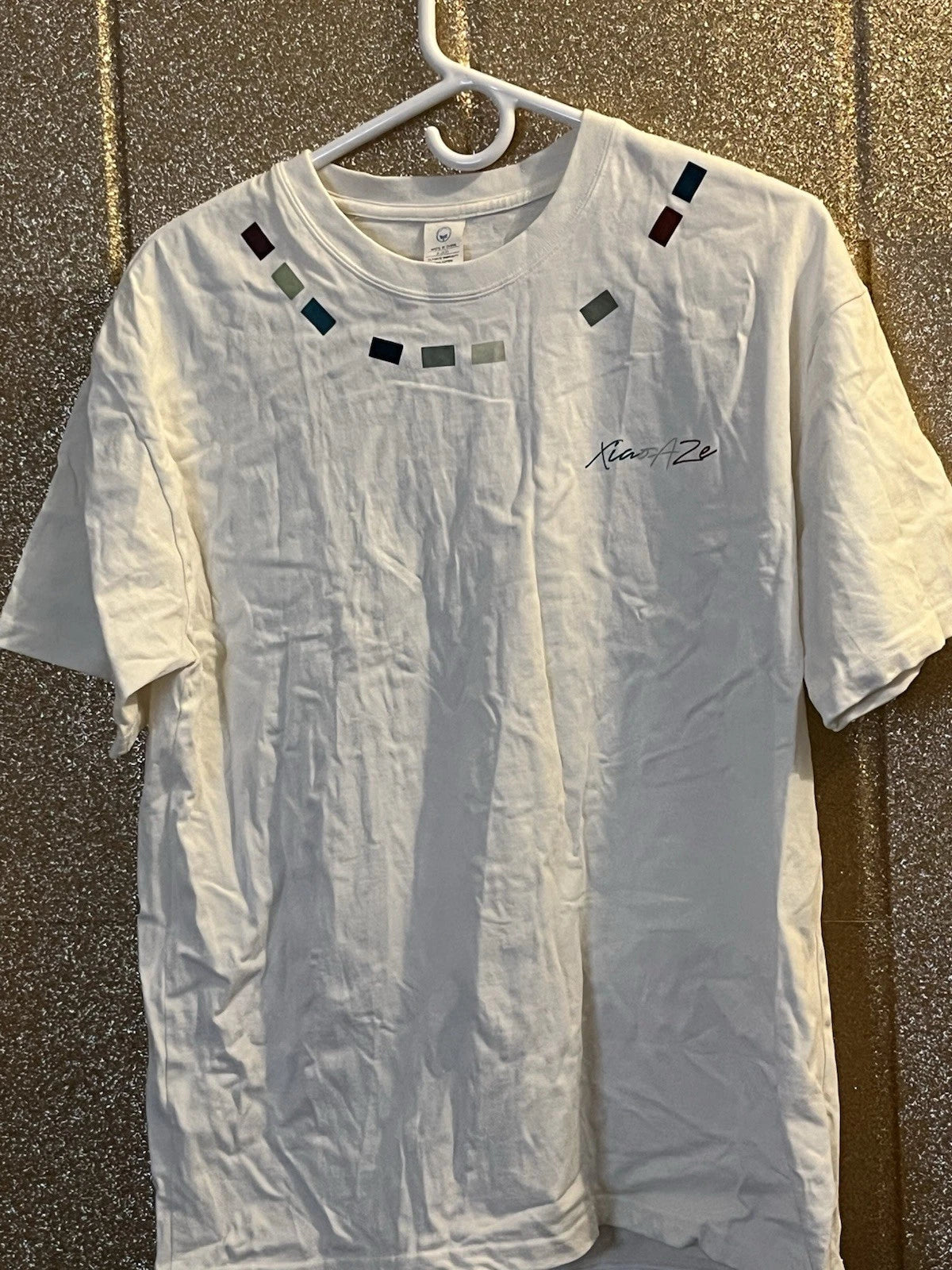 XianAZe White Graphic Print Cotton T-Shirt Men M Short Sleeve Crew Neck