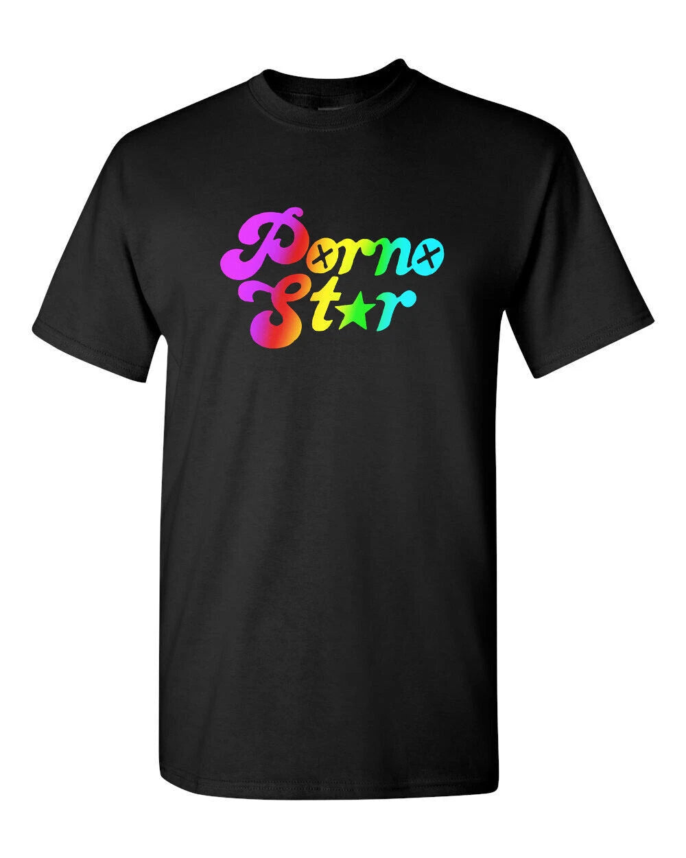 Retro Style T-shirt Novelty Design Groovy 70's P*rno Star Rainbow Text