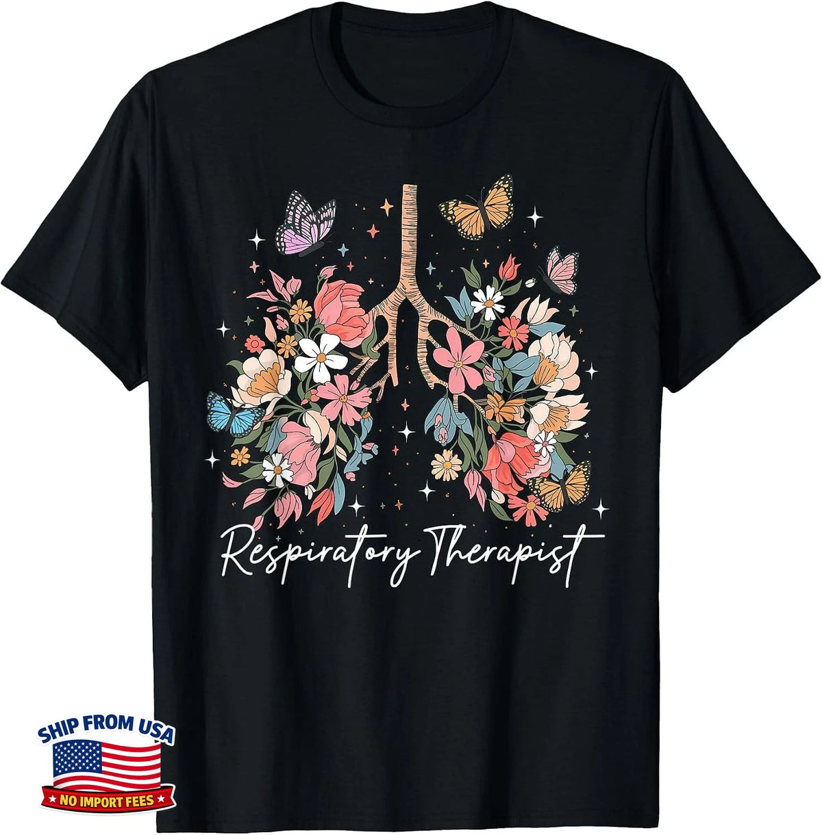 Respiratory Therapist T-Shirt Therapy Lung Happy Easter Day Floral RT Gift
